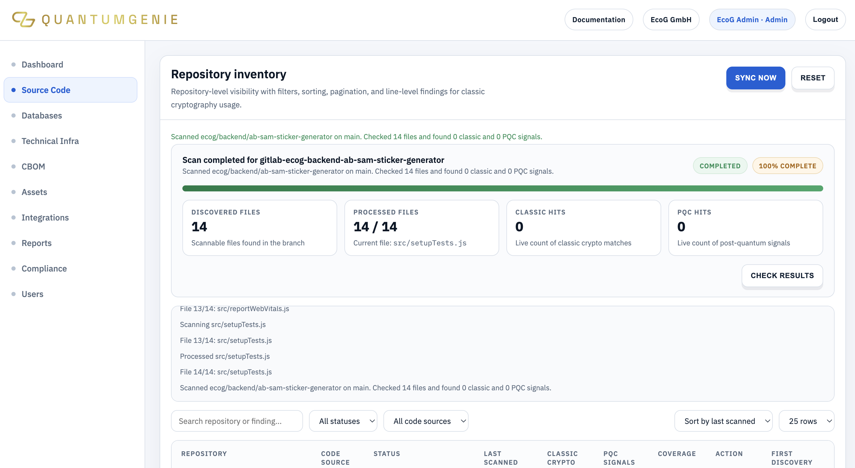 QuantumGenie repository cryptographic inventory
